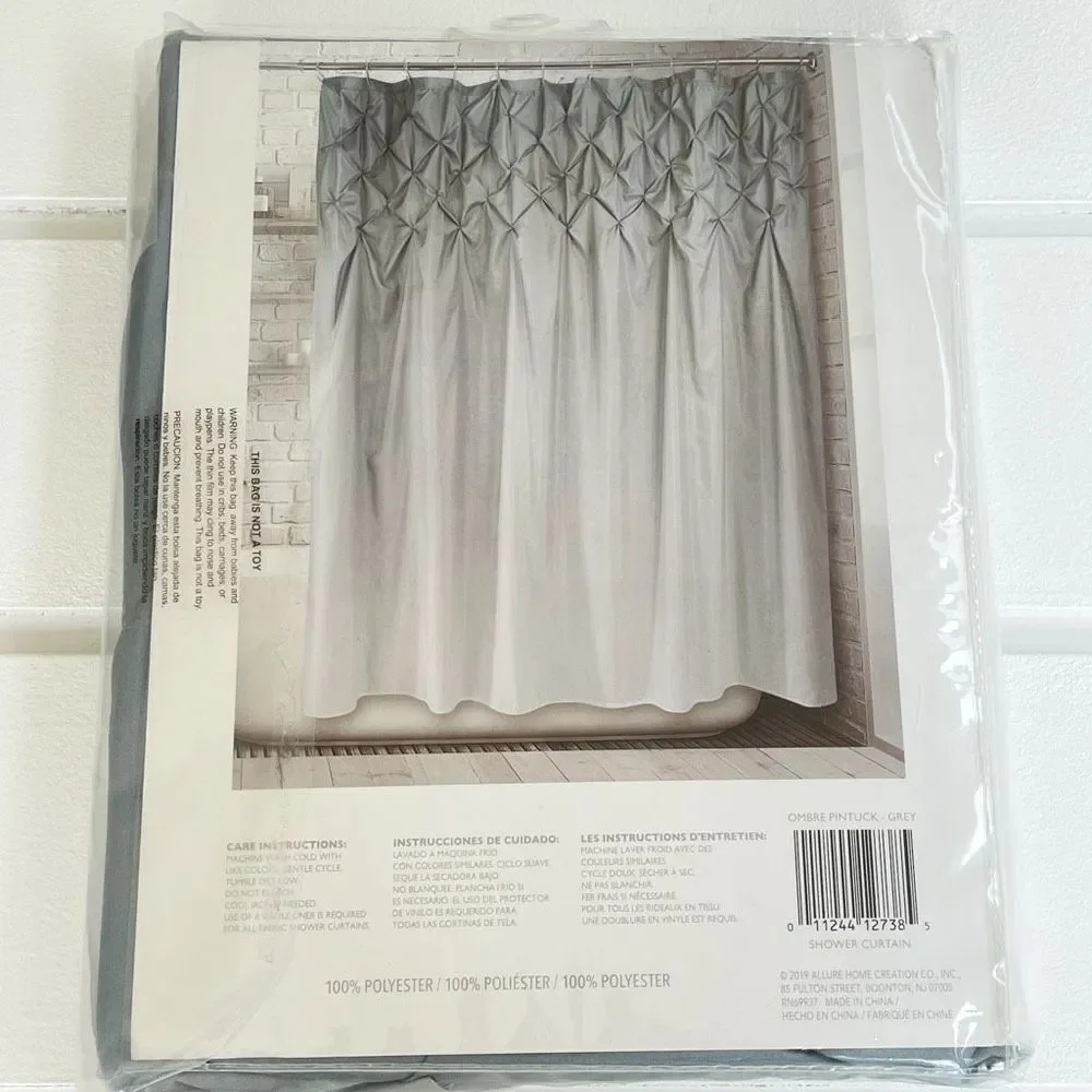 Allure Home Creation Gray Ombre Pintuck Shower Curtain Size 70